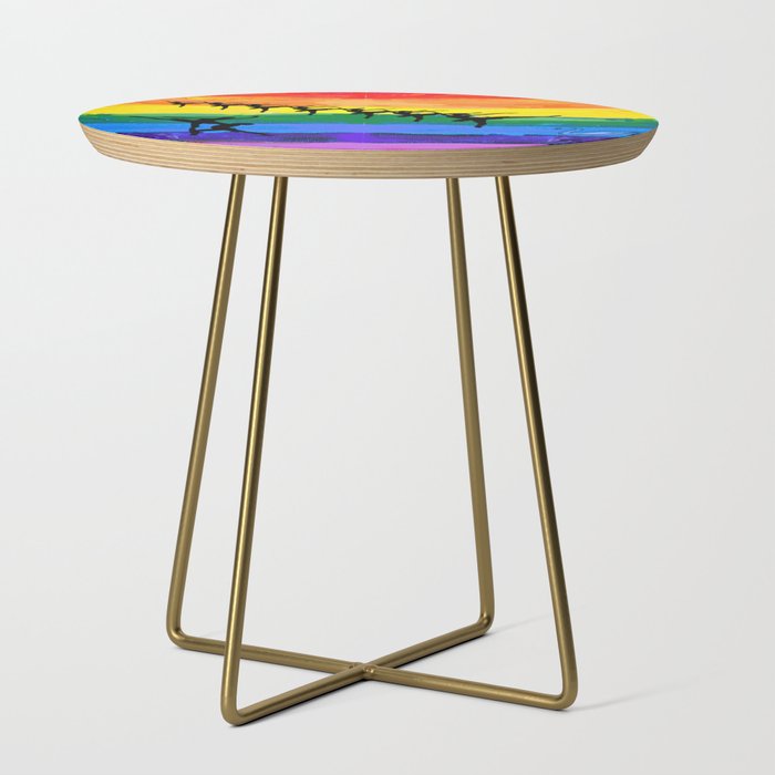 Swan lake - ballet dancer figures in rainbow colors background Side Table