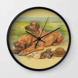 Rhodesian Ridgeback Dog portrait in scenic landscape Painting Wall Clock