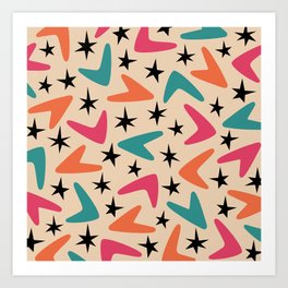 Retro Mid Century Modern Boomerang and Stars Pattern 444 Art Print