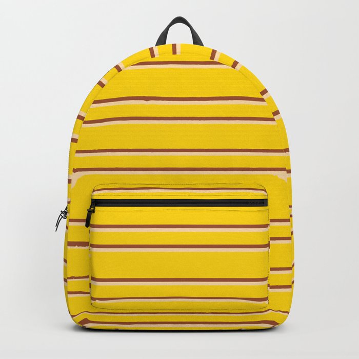 Yellow, Sienna & Tan Colored Lines/Stripes Pattern Backpack