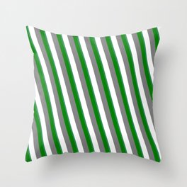 [ Thumbnail: Grey, White, Sea Green, and Green Colored Stripes/Lines Pattern Throw Pillow ]