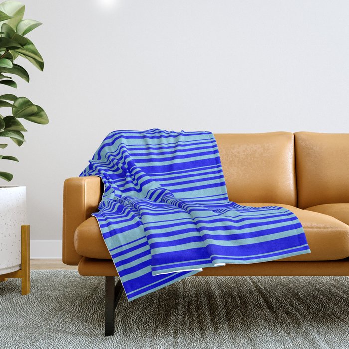 Blue and Sky Blue Colored Pattern of Stripes Throw Blanket