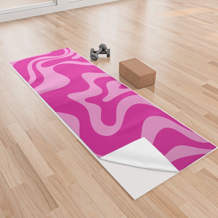 Retro Liquid Swirl Abstract Pattern in Y2K Deep Pinks Yoga Towel