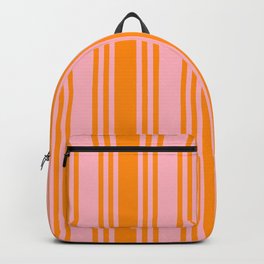 [ Thumbnail: Light Pink and Dark Orange Colored Pattern of Stripes Backpack ]