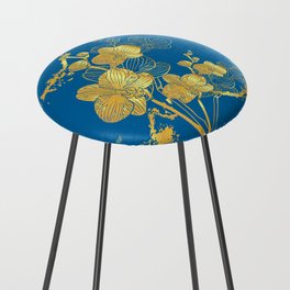 Gold & Turqouise Floral Orchid Pattern Counter Stool