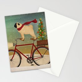 Pug Dog Christmas Bicycle Stationery Card