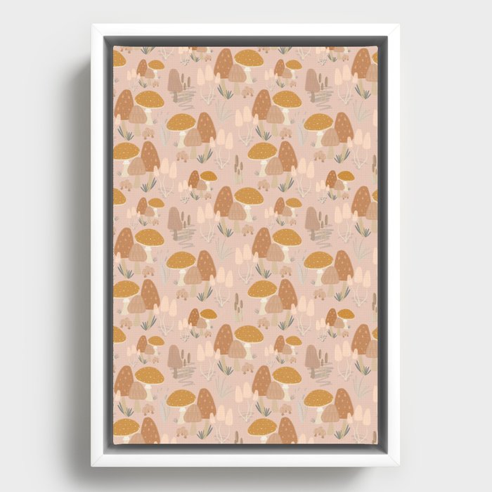 Mushroom Toadstool Pink Earth Tones Neutral  Framed Canvas