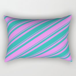 [ Thumbnail: Violet and Light Sea Green Colored Stripes/Lines Pattern Rectangular Pillow ]