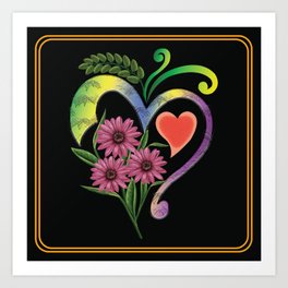 "Sunflowers' Love: Heart's Embrace" Art Print
