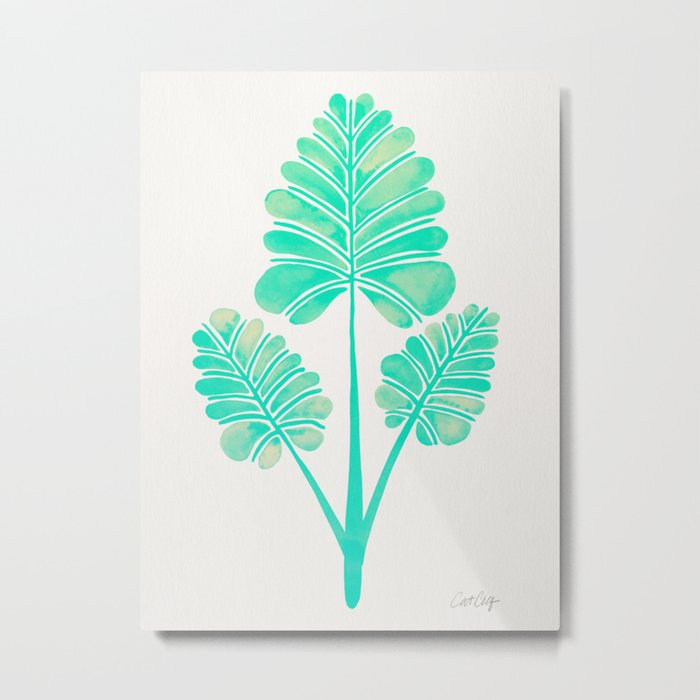 Tropical Palm Leaf Trifecta – Turquoise Palette Metal Print