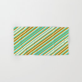 [ Thumbnail: Bisque, Turquoise, and Dark Goldenrod Colored Lines Pattern Hand & Bath Towel ]