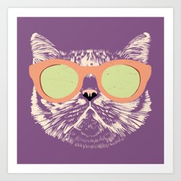 Cat with Sunglasses purple Art Print