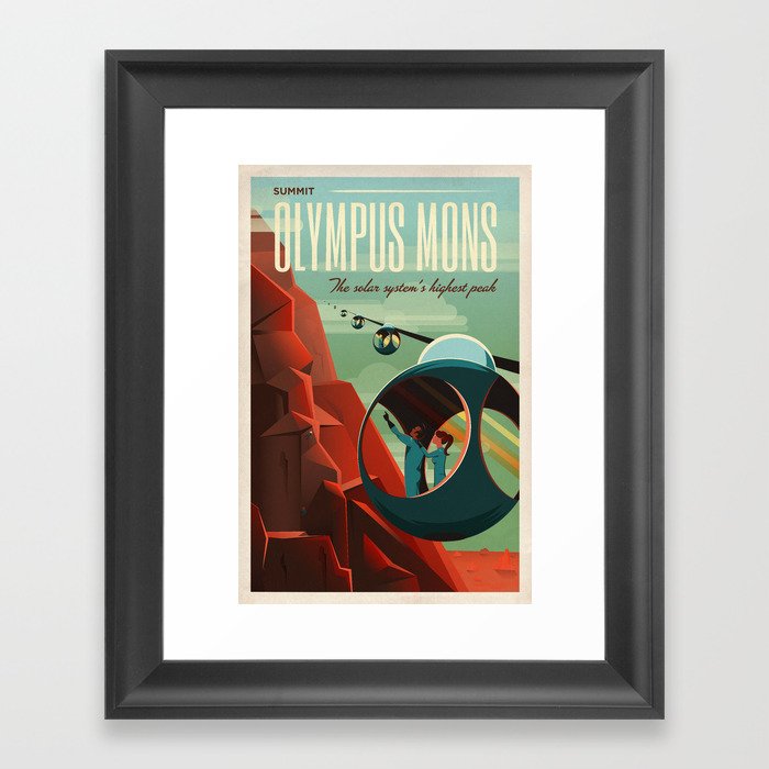 THE VOLCANO OF MARS - Olympus Mons | Space | X | Retro | Vintage | Futurism | Sci-Fi Framed Art Print