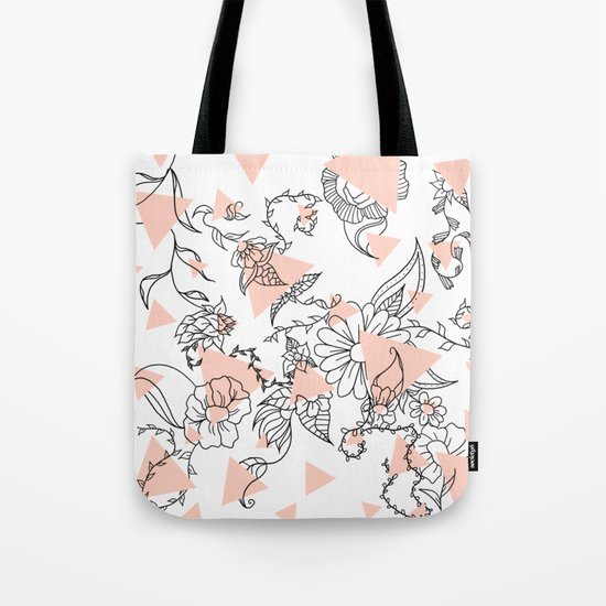 Modern hand drawn floral black illustration abstract blush pink geometric triangles Tote Bag