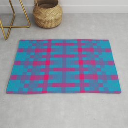 geometric symmetry art pixel square pattern abstract background in blue pink Area & Throw Rug