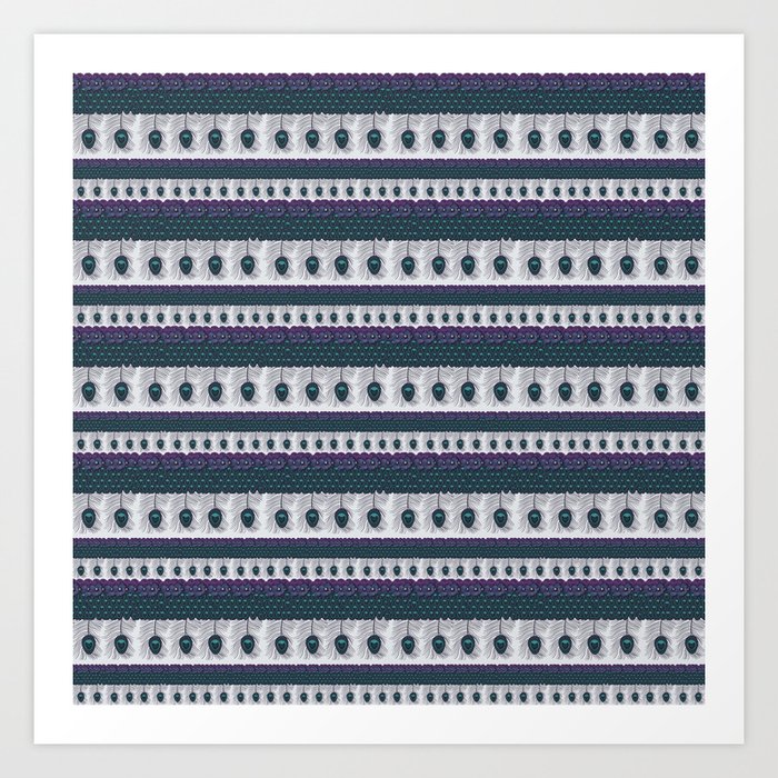 Peacock feathers and pansies horizontal pattern  Art Print