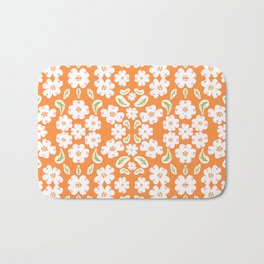 Mid-Century Modern Dogwood Blooms Orange Bath Mat