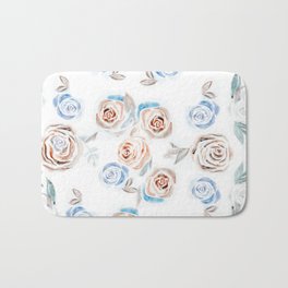 Rose Pattern - Fall Colors on White Bath Mat | Fallroses, Digital, Fallflowers, Acrylic, Coolblueroses, Coolcolorprints, Seasonalpattern, Whitefloral, Rosedesign, Fallcolors 