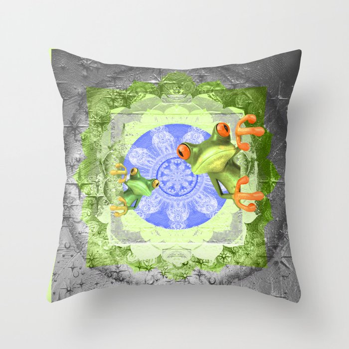 Trippy Texture Tree Frog Boho Mandala Throw Pillow
