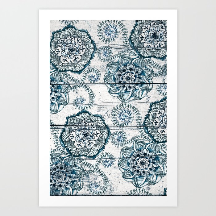 Society6 ケース Navy Blue Floral Doodles on Wood by Micklyn Navy Blue Floral Doodles on Wood Stationery Cards by micklyn