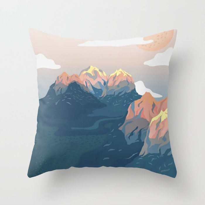 Painted Mountain View Throw Pillow