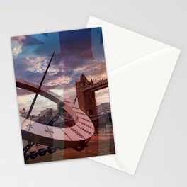 Sundial with tower bridge and faded Union Jack Stationery Card