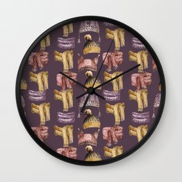 Watercolor hats and scarves pattern Wall Clock