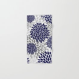Abstract, Floral Prints, Navy Blue and Grey Hand & Bath Towel