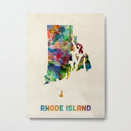 Rhode Island Watercolor Map Metal Print