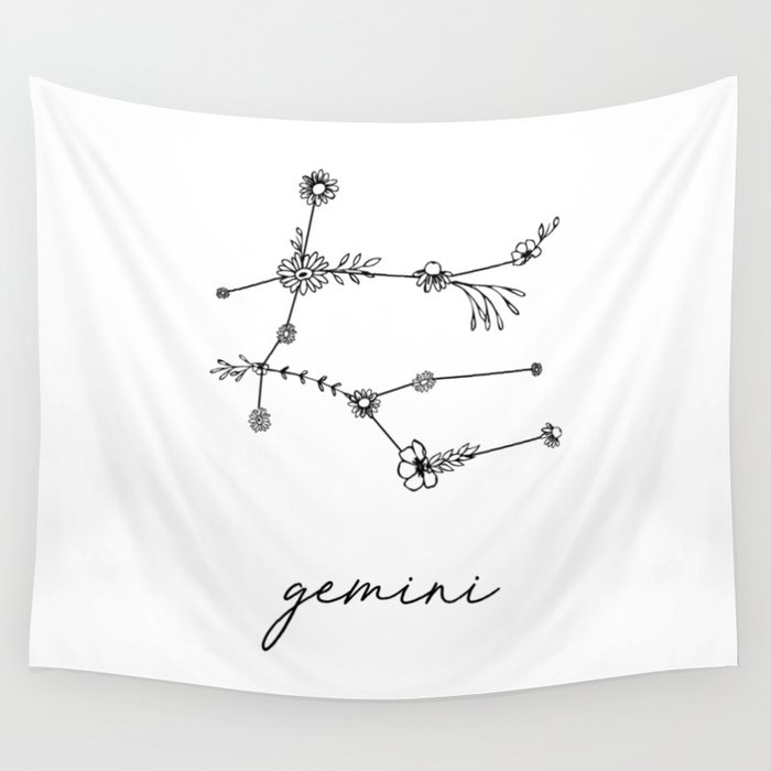 Gemini Floral Zodiac Constellation Wall Tapestry