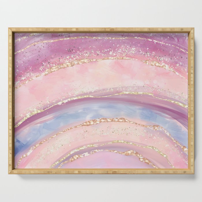 liquid watercolor with golden crackers imitation of gemstone Serving Tray