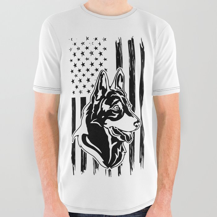 German Shepherd Dog American Flag All Over Graphic Tee