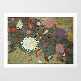 flower【Japanese painting】 Kunstdrucke | Vintage, Illustration, Japan, Green, Curated, Nature, Flower, Landscape, Other, Painting 