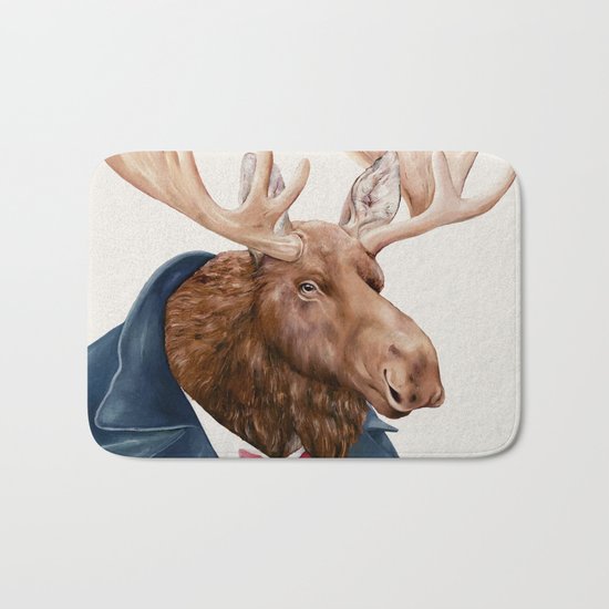 Moose in Navy Blue Bath Mat