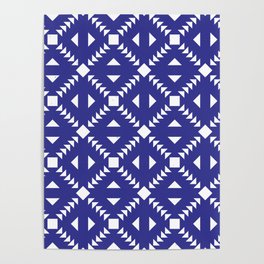 Navy Blue Tiles Retro Pattern Abstract Tiled Moroccan Art Poster