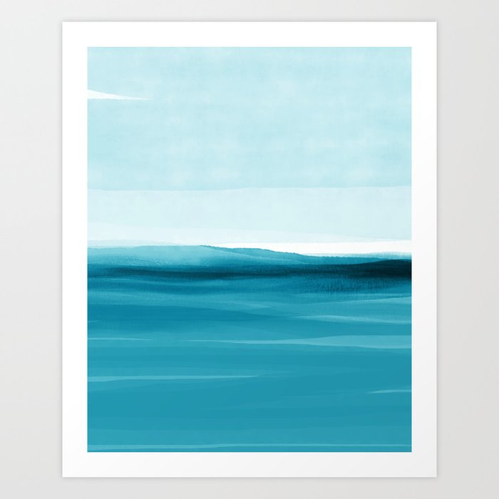 Watercolor Abstract 08 Bright Blue Landscape Art Print