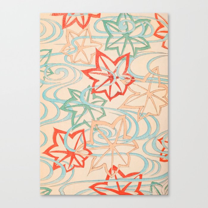 Abstract Leaves Print Vintage Japanese Retro Pattern Canvas Print