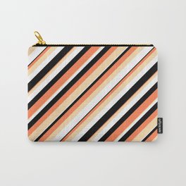 [ Thumbnail: Coral, Tan, White & Black Colored Lines/Stripes Pattern Carry-All Pouch ]