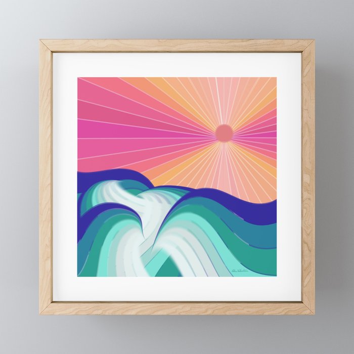 Ocean Wave - Pink Sky Framed Mini Art Print
