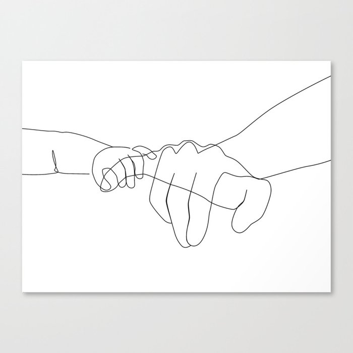 Father and Baby Pinky Swear / hand line drawing  Canvas Print