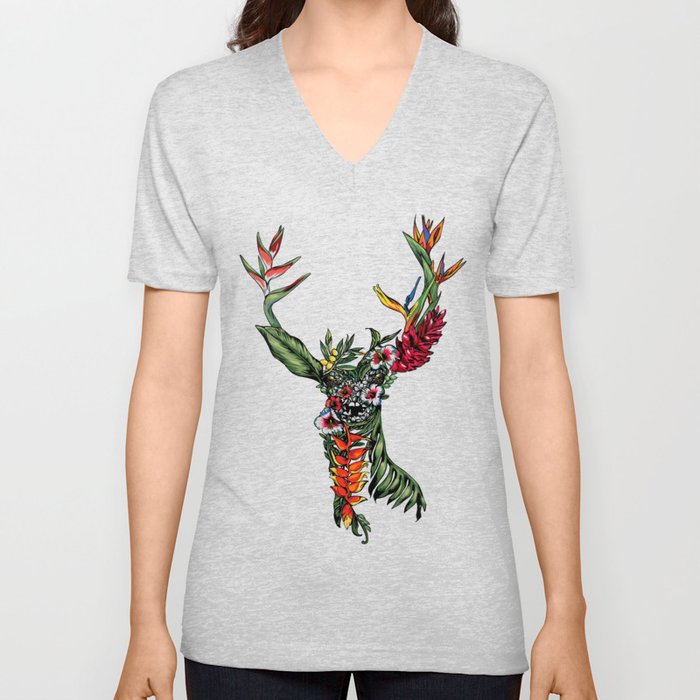 Tropical Deer V Neck T Shirt