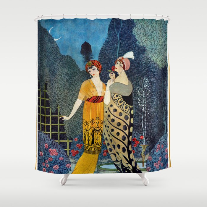 Les Modes, Art Deco Women in Poiret Evening Wear Roaring Twenties portrait painting - George Barbier Shower Curtain