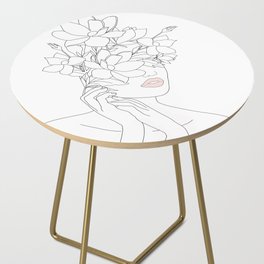 Minimal Line Art Woman with Magnolia Side Table