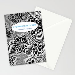 "A perfect day to surf"  quote with black and white florals  Stationery Card