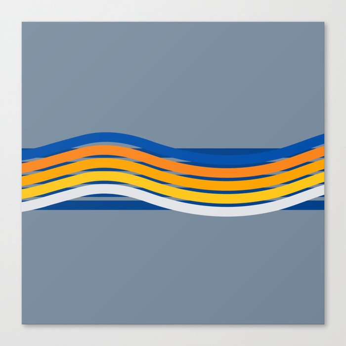 Zeti - Abstract Wavy Retro Stripe Pattern on Gray Blue Canvas Print