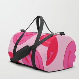 Large Pink and Red Vsco Smiley Face Pattern - Preppy Aesthetic Duffle Bag