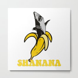 Shanana Shark and Banana Metal Print | Bananalover, Bananahumor, Peeledbanana, Greatwhiteshark, Abstaction, Shark, Funnybanana, Funnyshark, Retroshark, Banana 