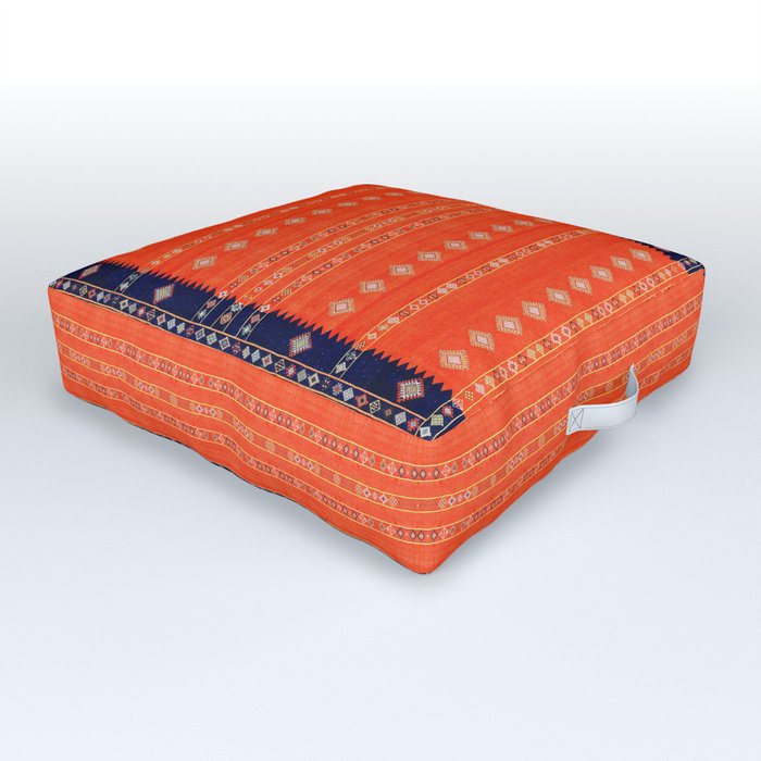 Orange Blue Oriental Traditional Bohemian Moroccan Handmade Fabric Style Outdoor Floor Cushion