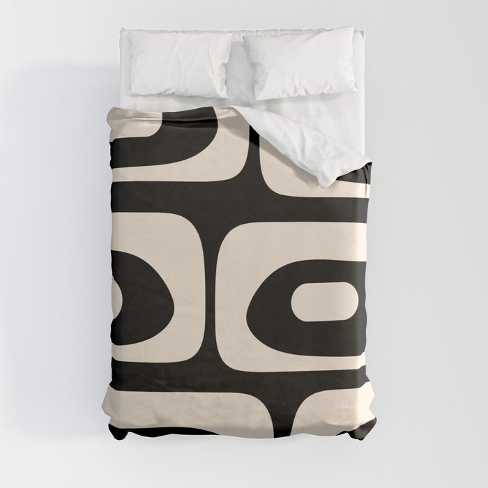 Mid Century Modern Piquet Abstract Pattern in Black and Almond Cream Duvet Cover