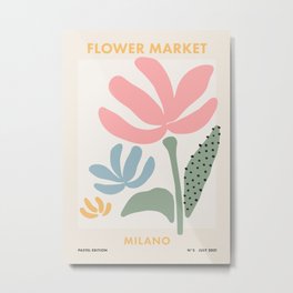 Flower Market Italy Milano, Retro Pastel Floral Print Metal Print | Flower Market Italy, 60S, Danish Pastel, Travel Poster, Drawing, Abstract Botanical, Trendy Poster, Pink, Pastel Flower, 70S 